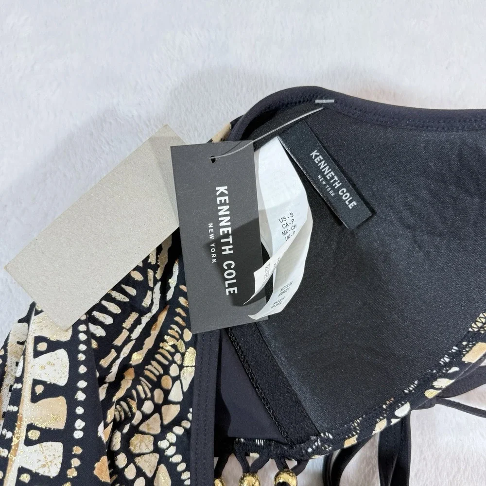 NWT Kenneth Cole Desert Romance Plunging Neck Bathing Suit Halter Size S New